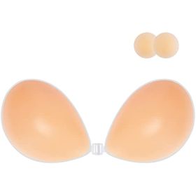 Adhesive Bra Strapless Sticky Invisible Push up Silicone Bra for Backless Dress with Nipple Covers (Cup Size: B, Color: Creme)